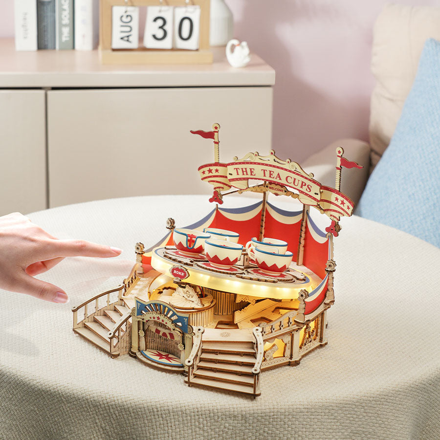 ROKR Tilt-A-Whirl DIY Music Box 3D Wooden Puzzle Kit by Snaps