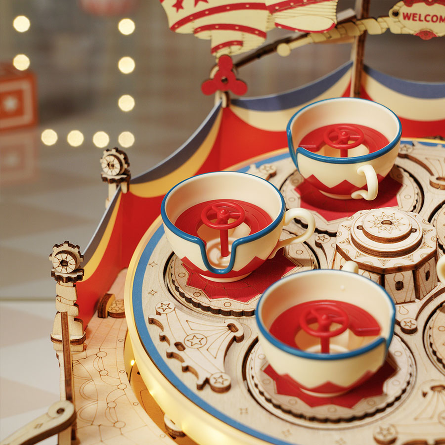 ROKR Tilt-A-Whirl DIY Music Box 3D Wooden Puzzle Kit by Snaps