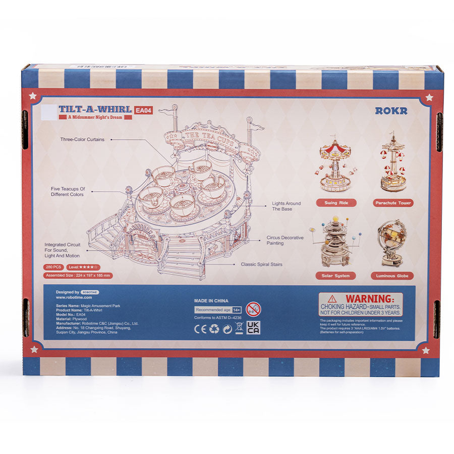 ROKR Tilt-A-Whirl DIY Music Box 3D Wooden Puzzle Kit by Snaps