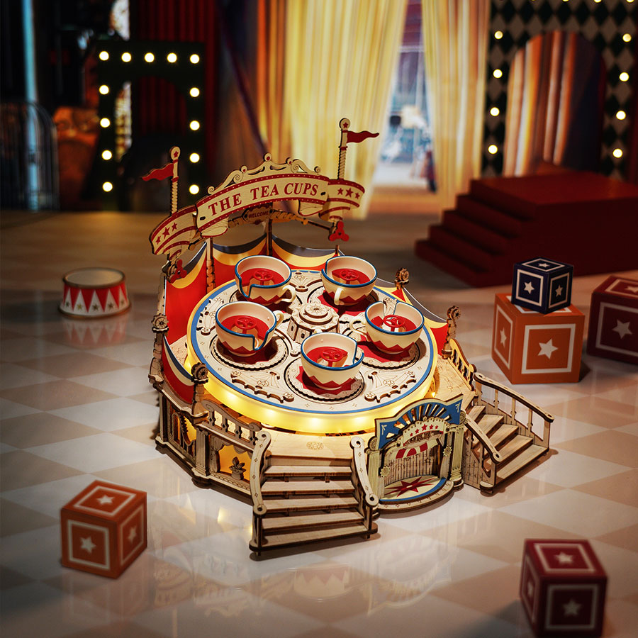 ROKR Tilt-A-Whirl DIY Music Box 3D Wooden Puzzle Kit by Snaps