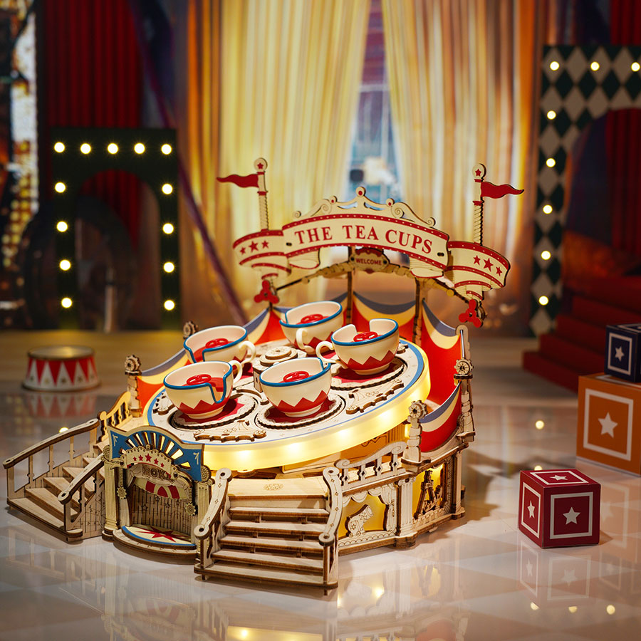 ROKR Tilt-A-Whirl DIY Music Box 3D Wooden Puzzle Kit by Snaps