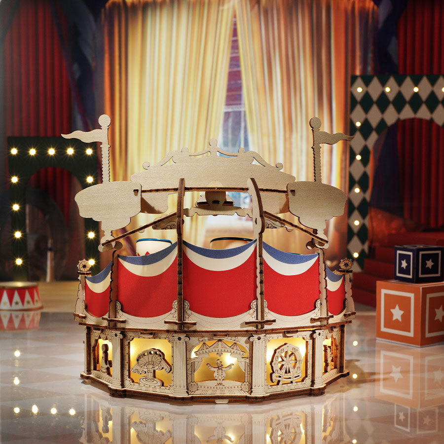 ROKR Tilt-A-Whirl DIY Music Box 3D Wooden Puzzle Kit by Snaps