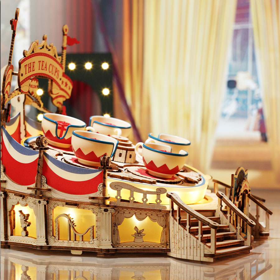 ROKR Tilt-A-Whirl DIY Music Box 3D Wooden Puzzle Kit by Snaps