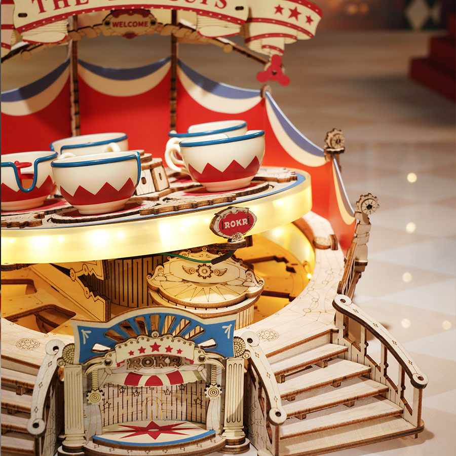 ROKR Tilt-A-Whirl DIY Music Box 3D Wooden Puzzle Kit by Snaps