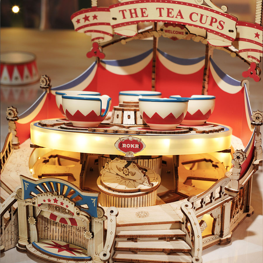 ROKR Tilt-A-Whirl DIY Music Box 3D Wooden Puzzle Kit by Snaps
