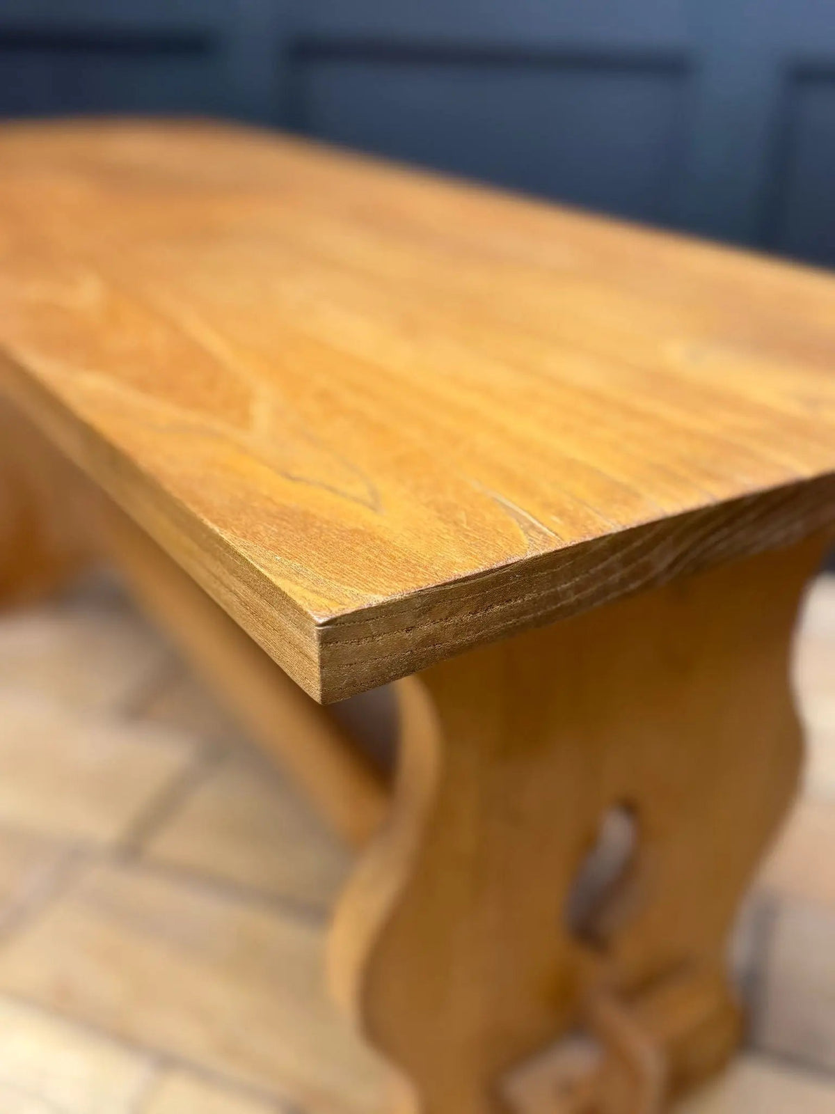 Vintage Blond Elm two-seater Trestle End Bench Seating / Coffee Table End Table