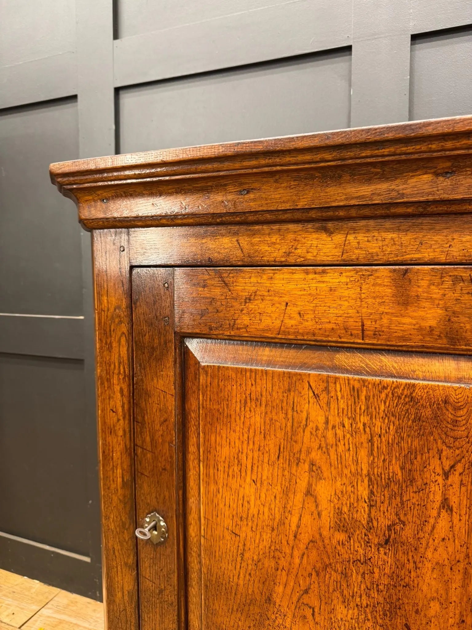 Vintage Wall Mounted Oak Corner Cupboard Cabinet / Farmhouse Cupboard