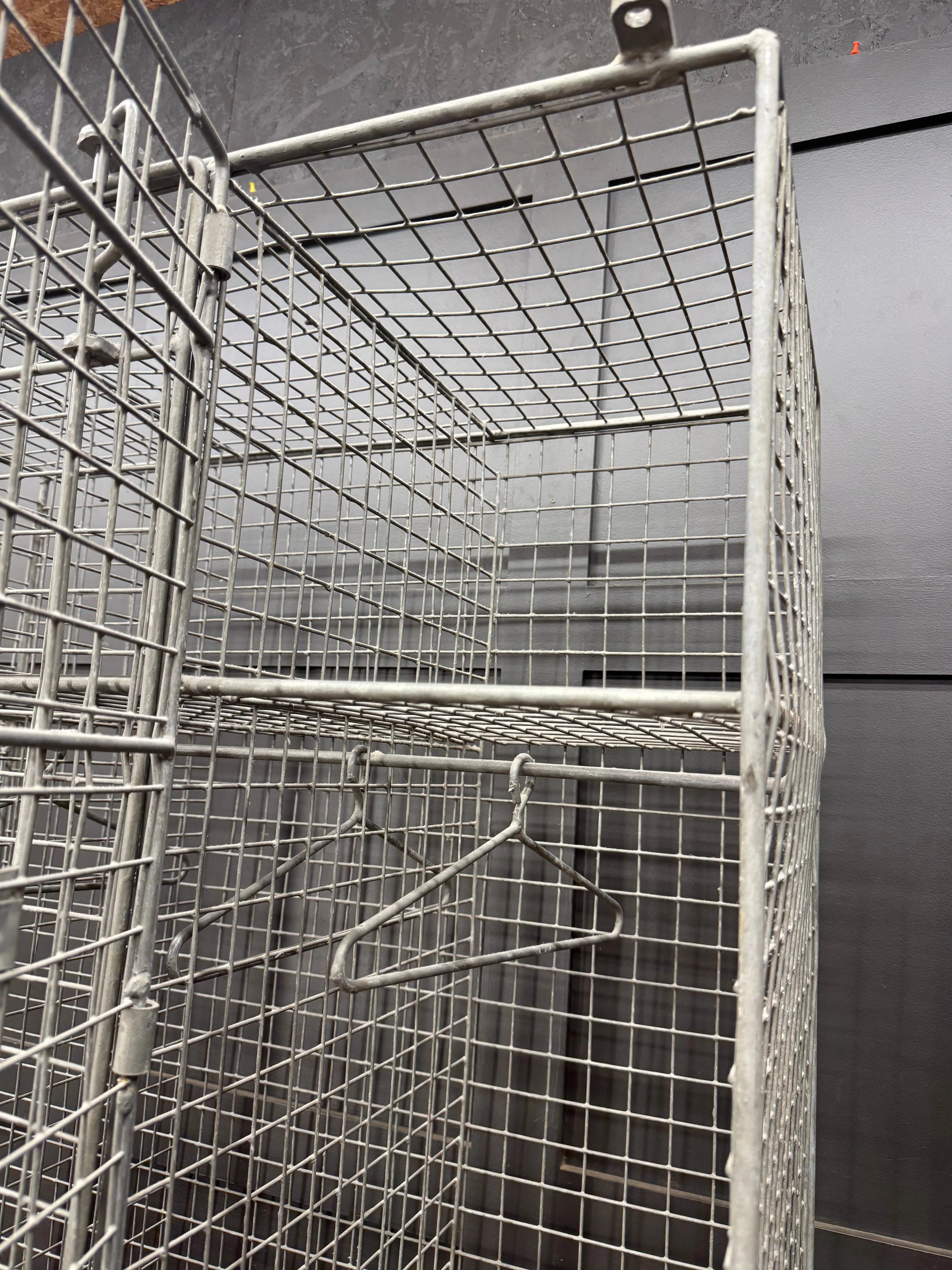 Industrial Vintage Wire Mesh Three Door Locker Storage Cabinet Cage Wardrobe