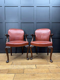 Antique Pair Of Gainsborough Style Mahogany Armchairs Desk Study Carver Chairs