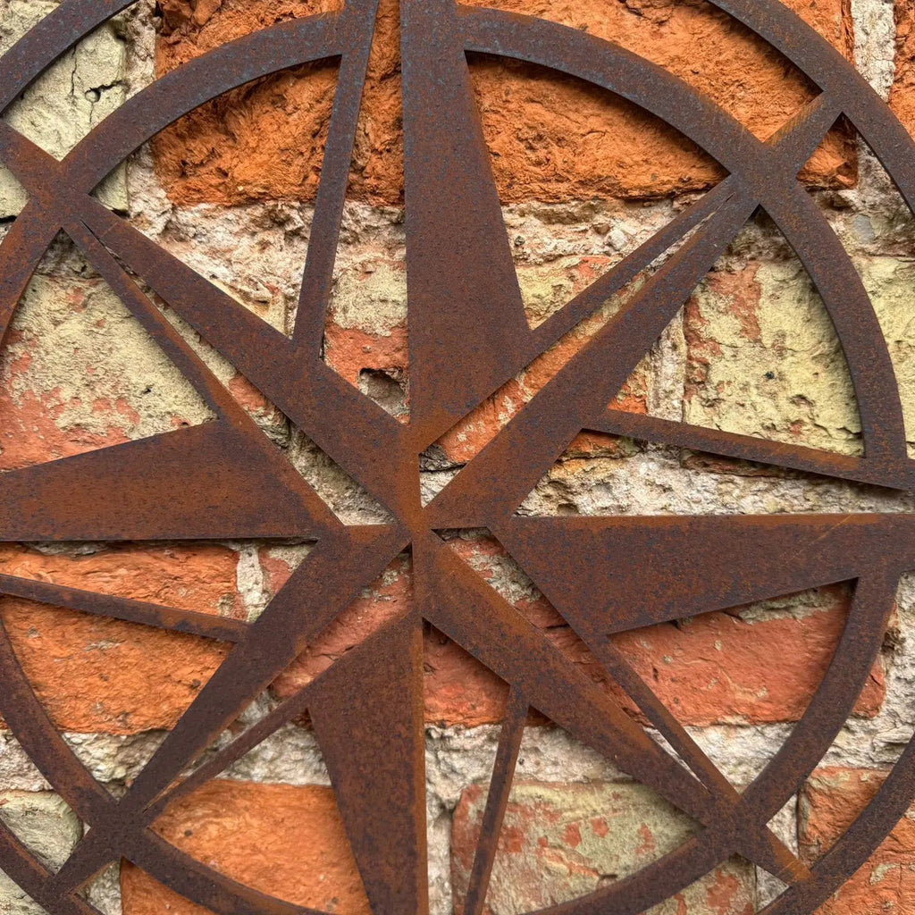 Rustic Metal Compass Wall Art – 50cm Steel Garden Decor | RW Norfolk