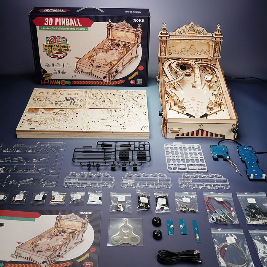 ROKR 3D Pinball Machine Wooden Puzzle Kit – Retro Mechanical Model