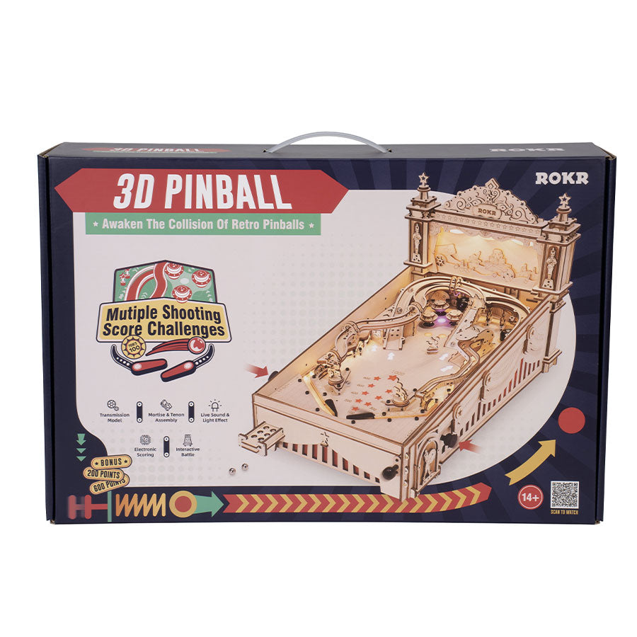 ROKR 3D Pinball Machine Wooden Puzzle Kit – Retro Mechanical Model