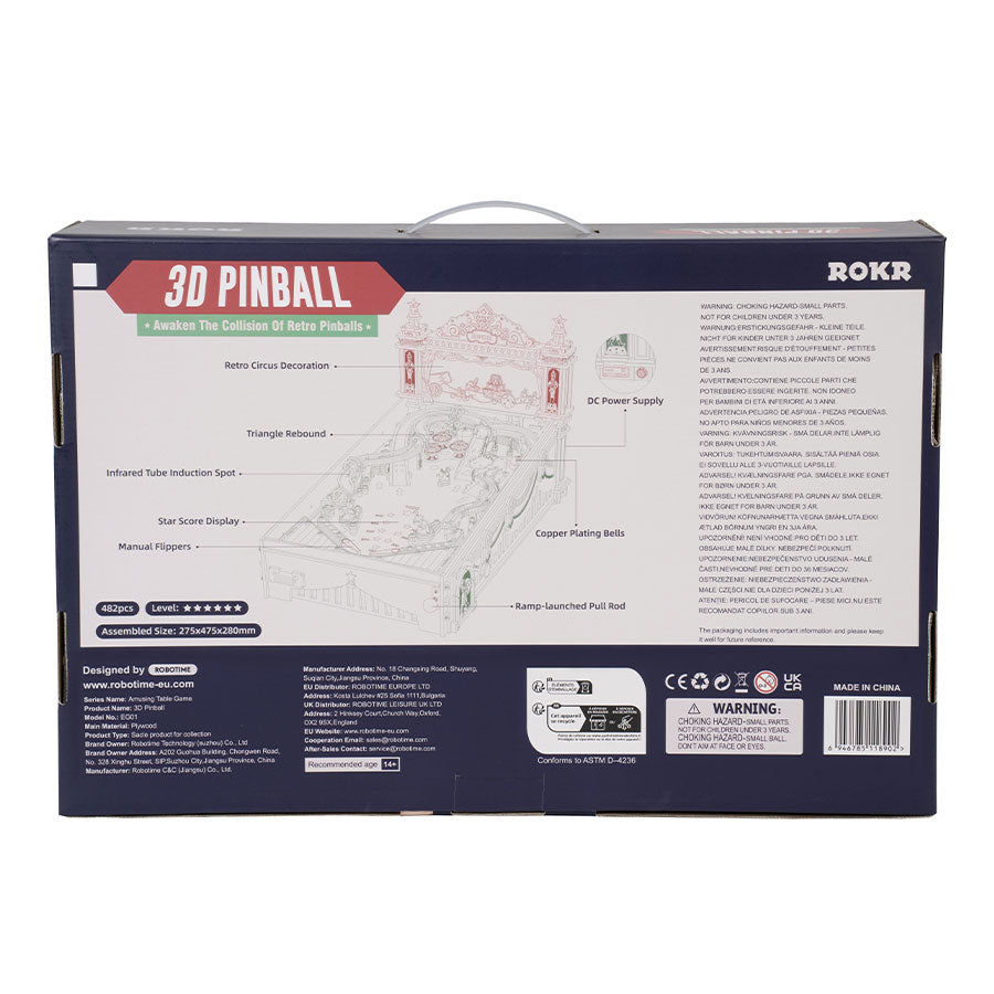 ROKR 3D Pinball Machine Wooden Puzzle Kit – Retro Mechanical Model