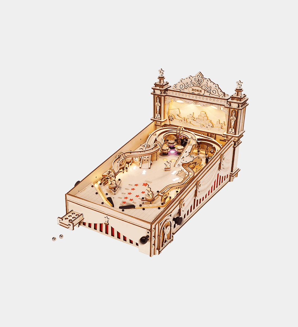 ROKR 3D Pinball Machine Wooden Puzzle Kit – Retro Mechanical Model