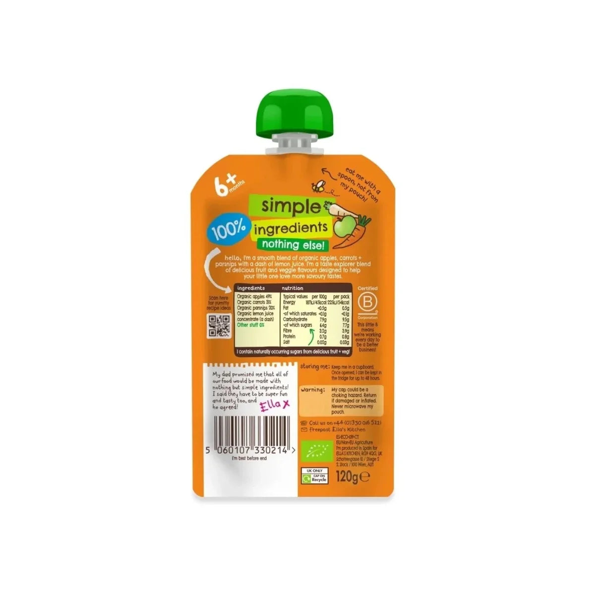 Ella's Kitchen Organic Carrots Apples & Parsnips Baby Food Pouch 4+ months 120g
