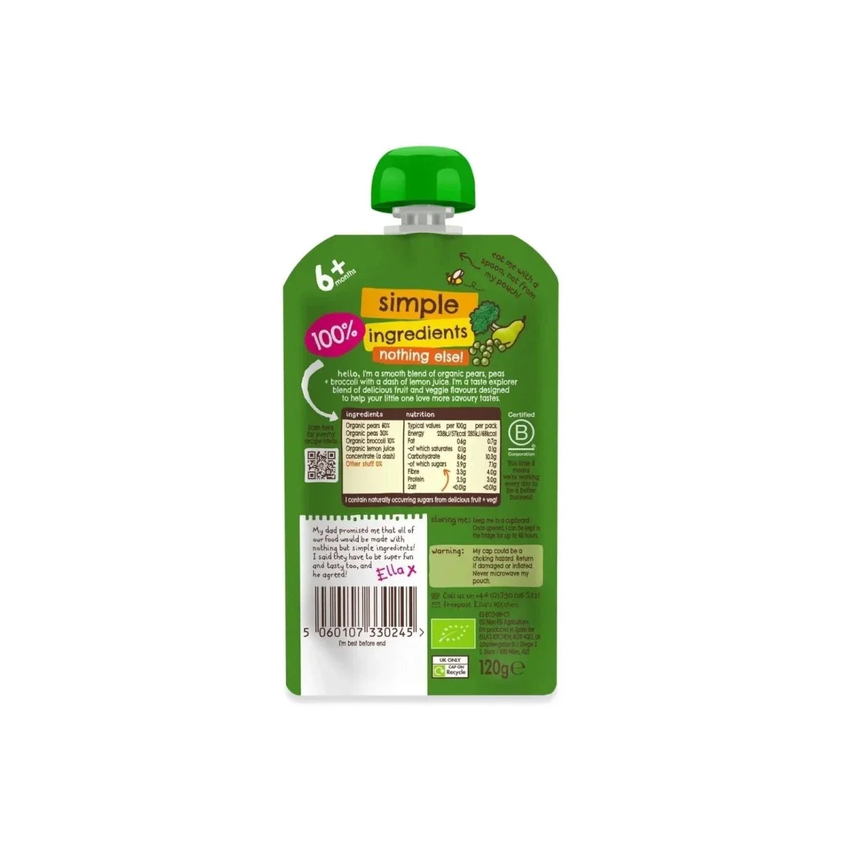 Ella's Kitchen Organic Broccoli Pears & Peas Pouch 4+ months 120g