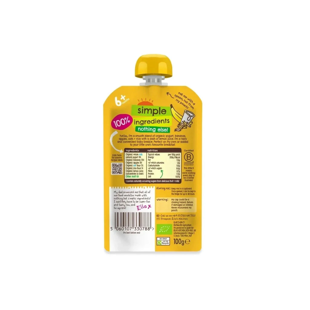 Ella's Kitchen Organic Banana Baby Brekkie Baby Food Breakfast Pouch 6+ months 100g