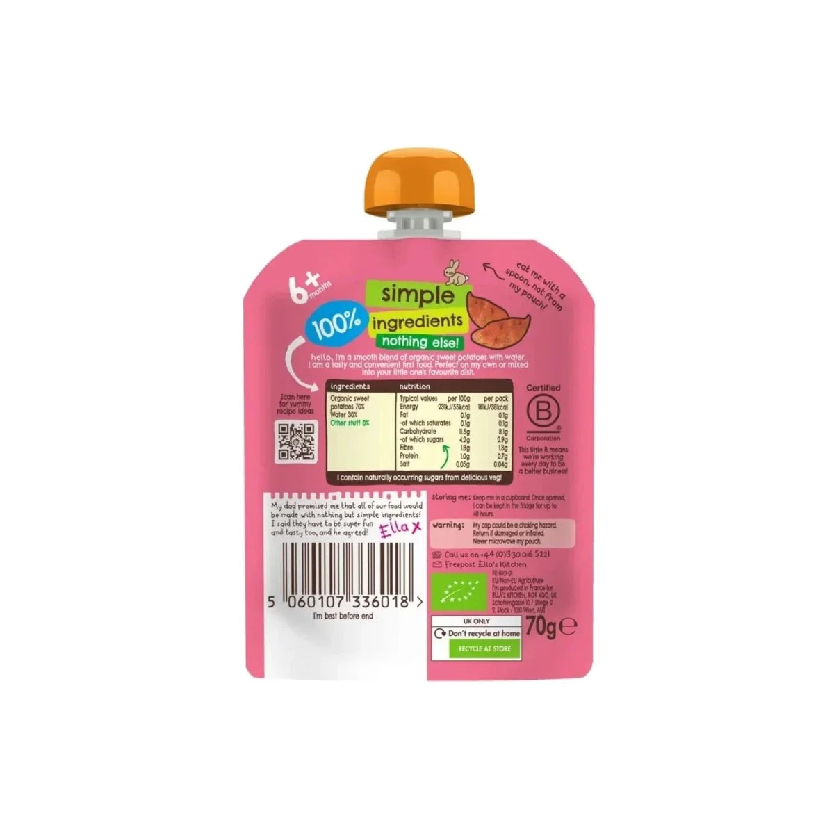 Ella's Kitchen Organic Sweet Potatoes First Tastes Baby Food Pouch 4+ months 70g