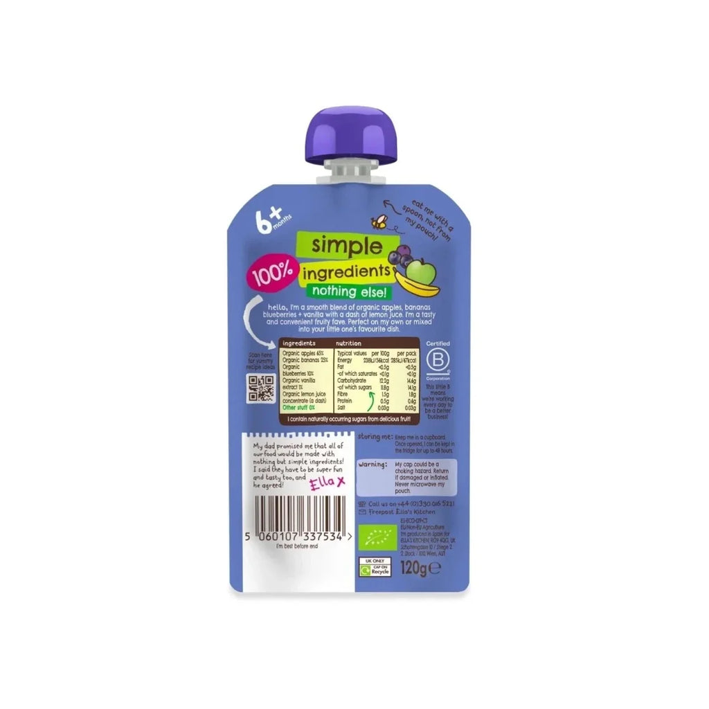 Ella's Kitchen Organic Blueberries Apples Bananas & Vanilla Baby Food Pouch 4+ months 120g