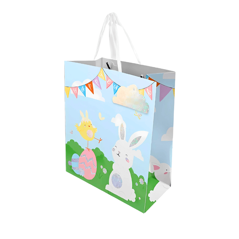 PoundFun Easter Blue Gift Bag – Large Seasonal Holiday Packaging (25cm)
