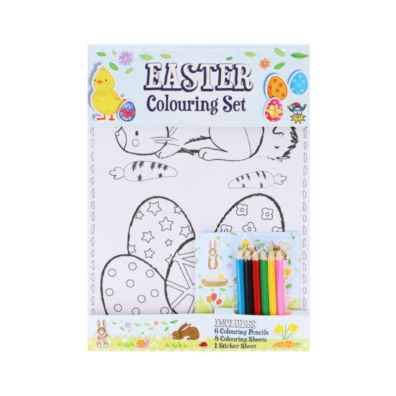 PoundFun Easter Colouring Set with Pencils & Stickers - Kids Art Activity
