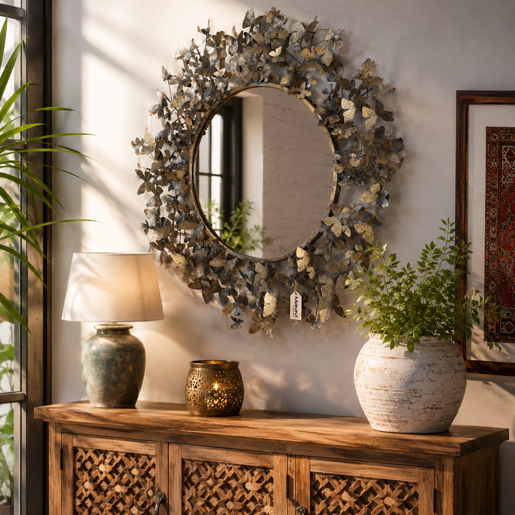 Eklora Gold Surround Butterfly Wall Mirror 82cm