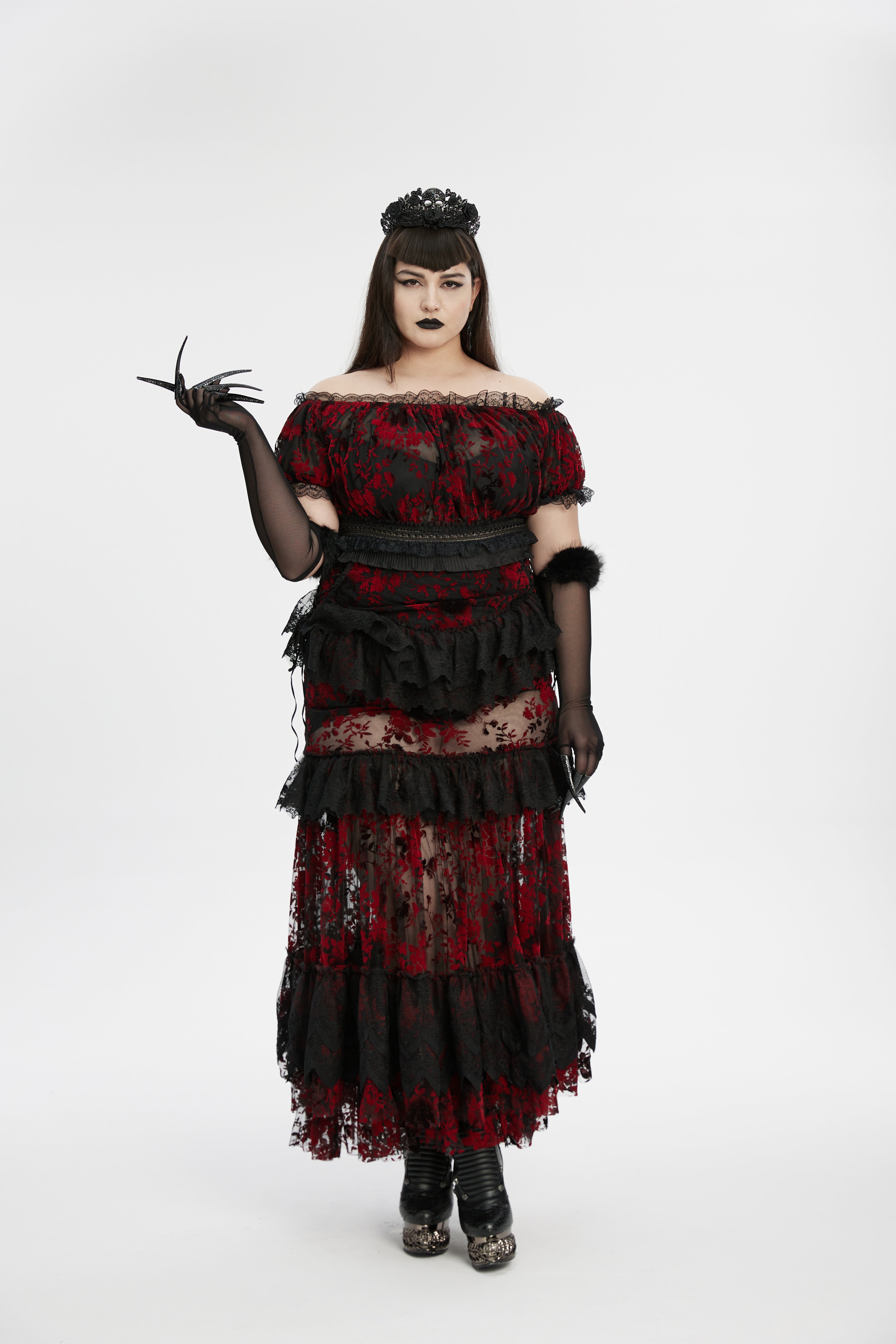 Punk Rave Fluffy Goth Gloves – Opera Length Mesh with Faux Fur Claws
