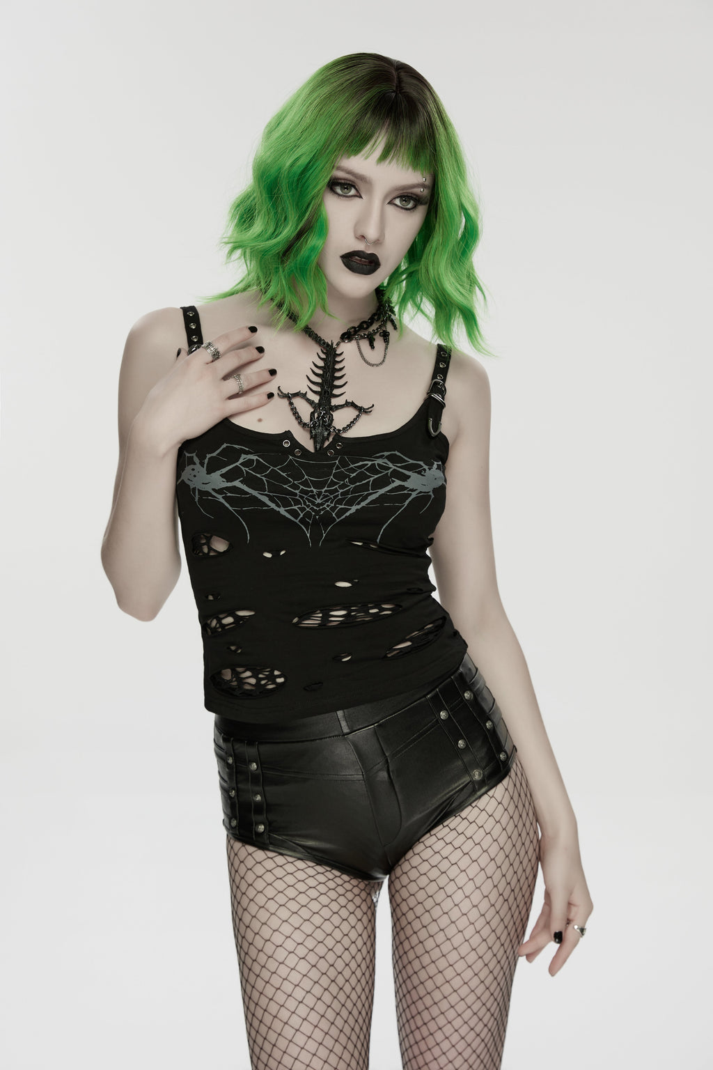 Punk Rave Dragon Bone Necklace | Gothic 3D Printed Skull & Chains