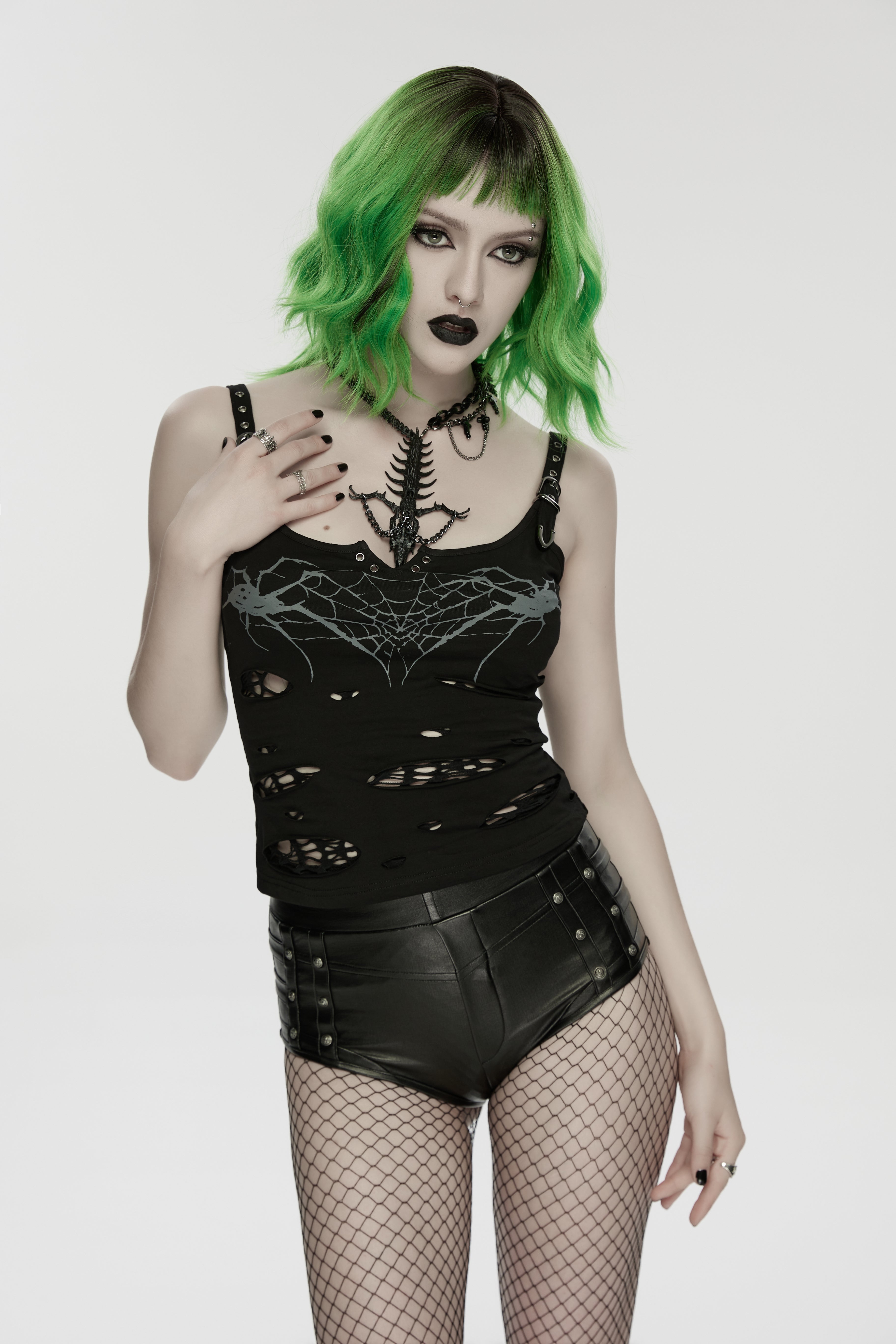 Punk Rave Dragon Bone Necklace | Gothic 3D Printed Skull & Chains