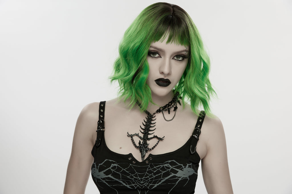 Punk Rave Dragon Bone Necklace | Gothic 3D Printed Skull & Chains