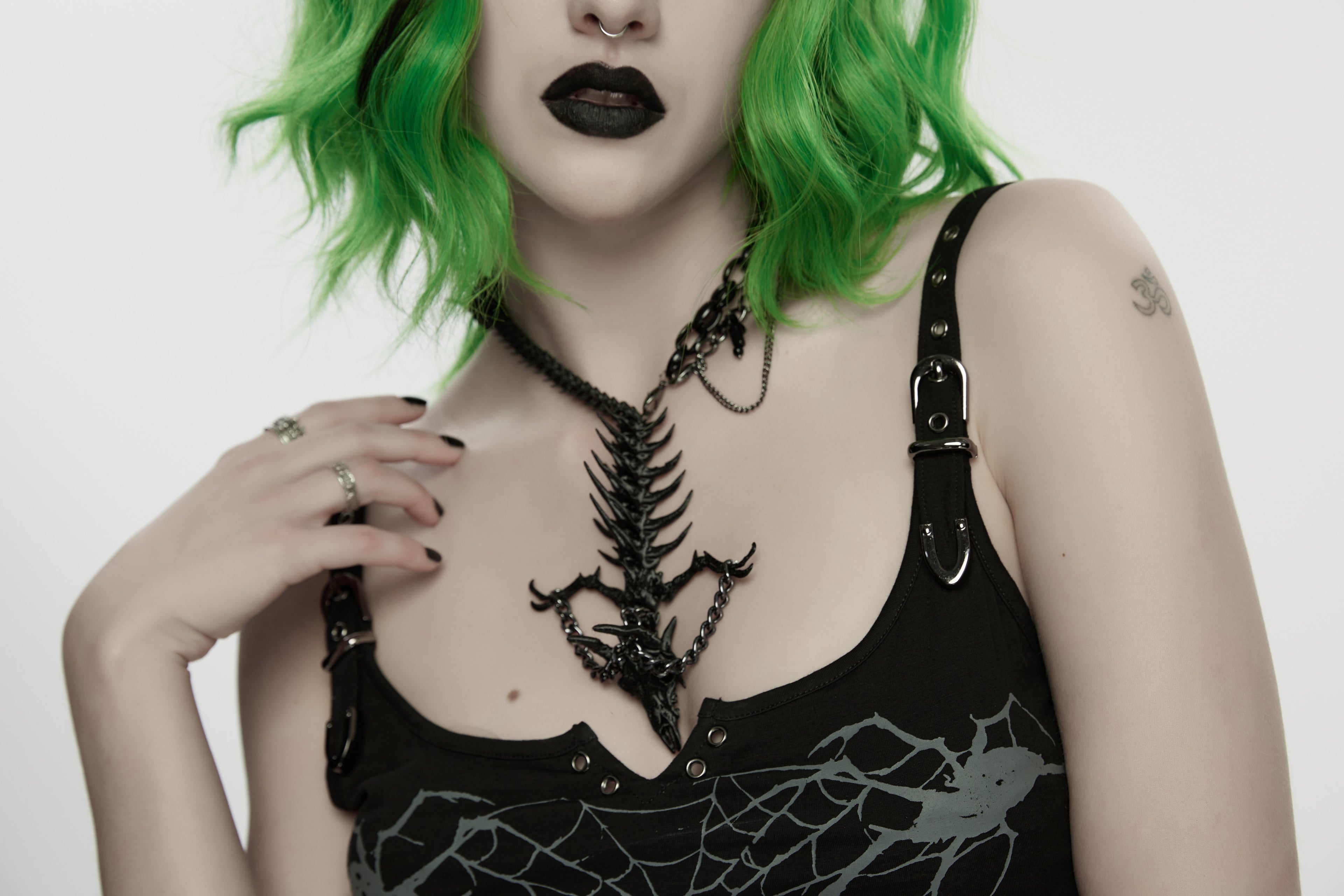 Punk Rave Dragon Bone Necklace | Gothic 3D Printed Skull & Chains