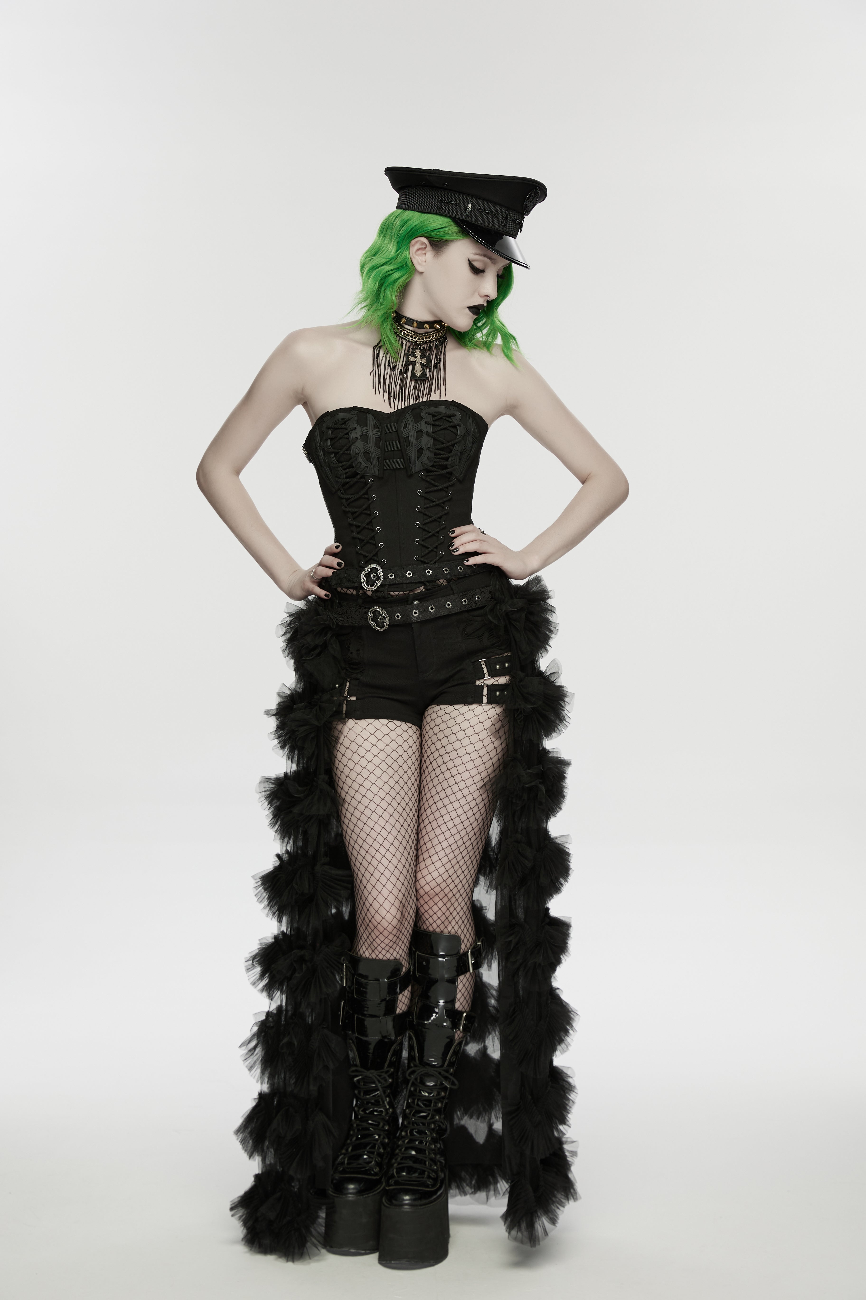 Punk Rave Malphas Dark Military Hat – Goth Pentagram Peaked Cap