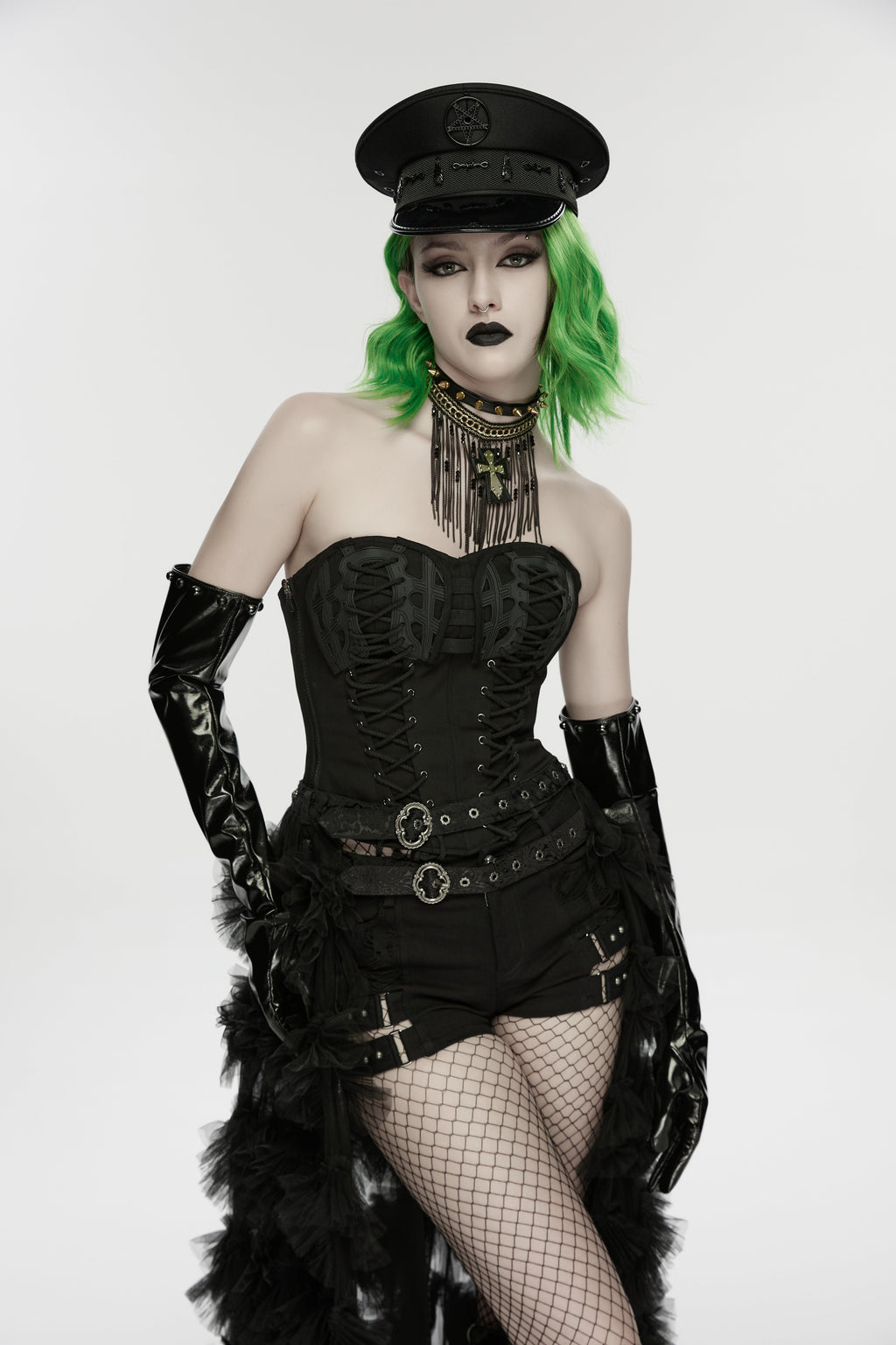 Punk Rave Malphas Dark Military Hat – Goth Pentagram Peaked Cap
