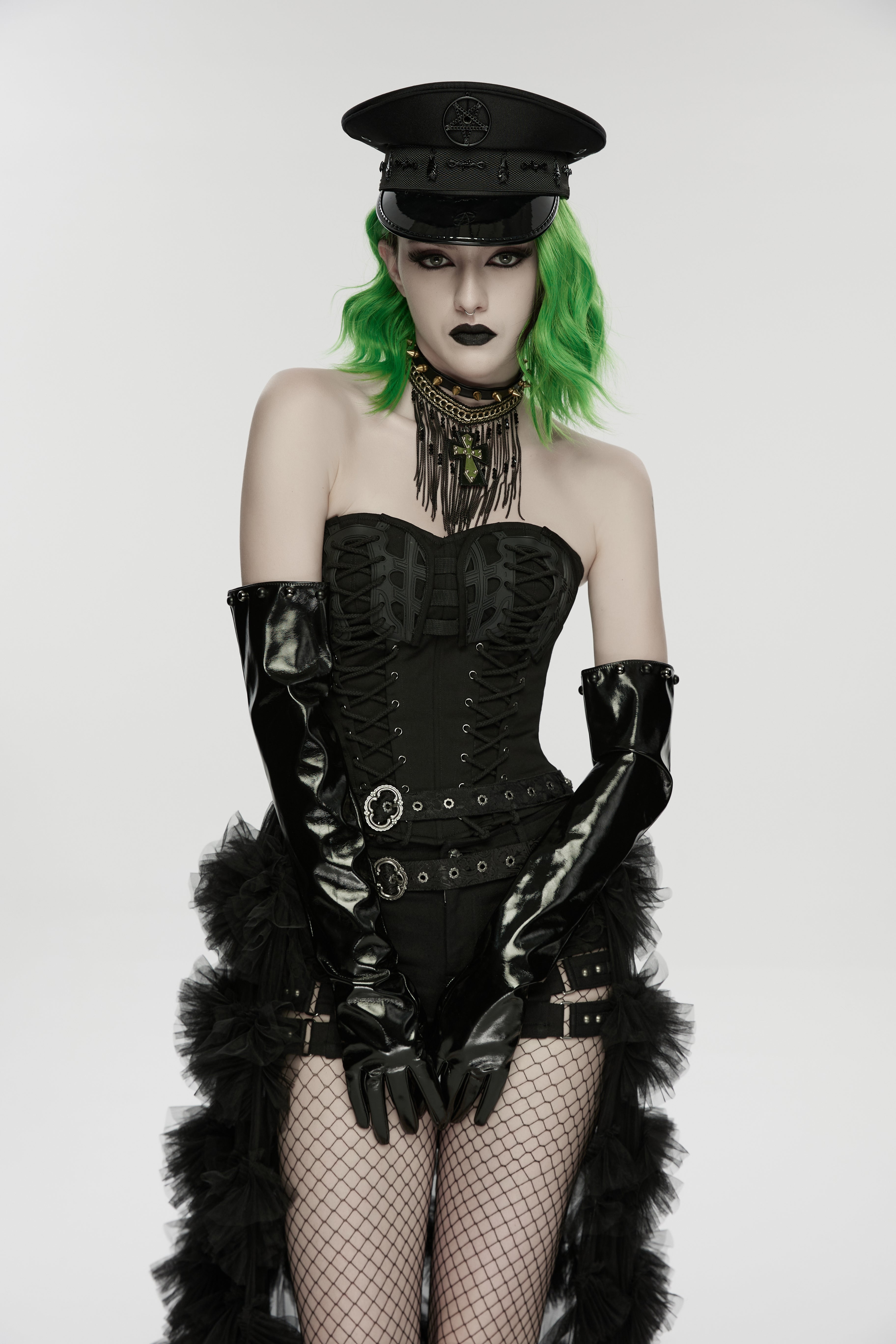 Punk Rave Malphas Dark Military Hat – Goth Pentagram Peaked Cap