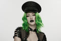Punk Rave Malphas Dark Military Hat – Goth Pentagram Peaked Cap