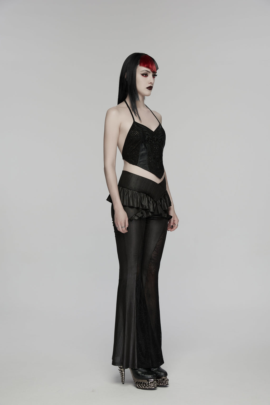 Punk Rave Bellatrix Goth Flared Pants – Spiderweb Mesh High-Waisted