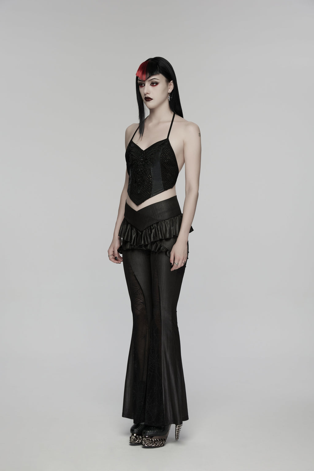 Punk Rave Goth Camisole Top – Lace and Mesh Embroidered Halter