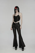 Punk Rave Bellatrix Goth Flared Pants – Spiderweb Mesh High-Waisted