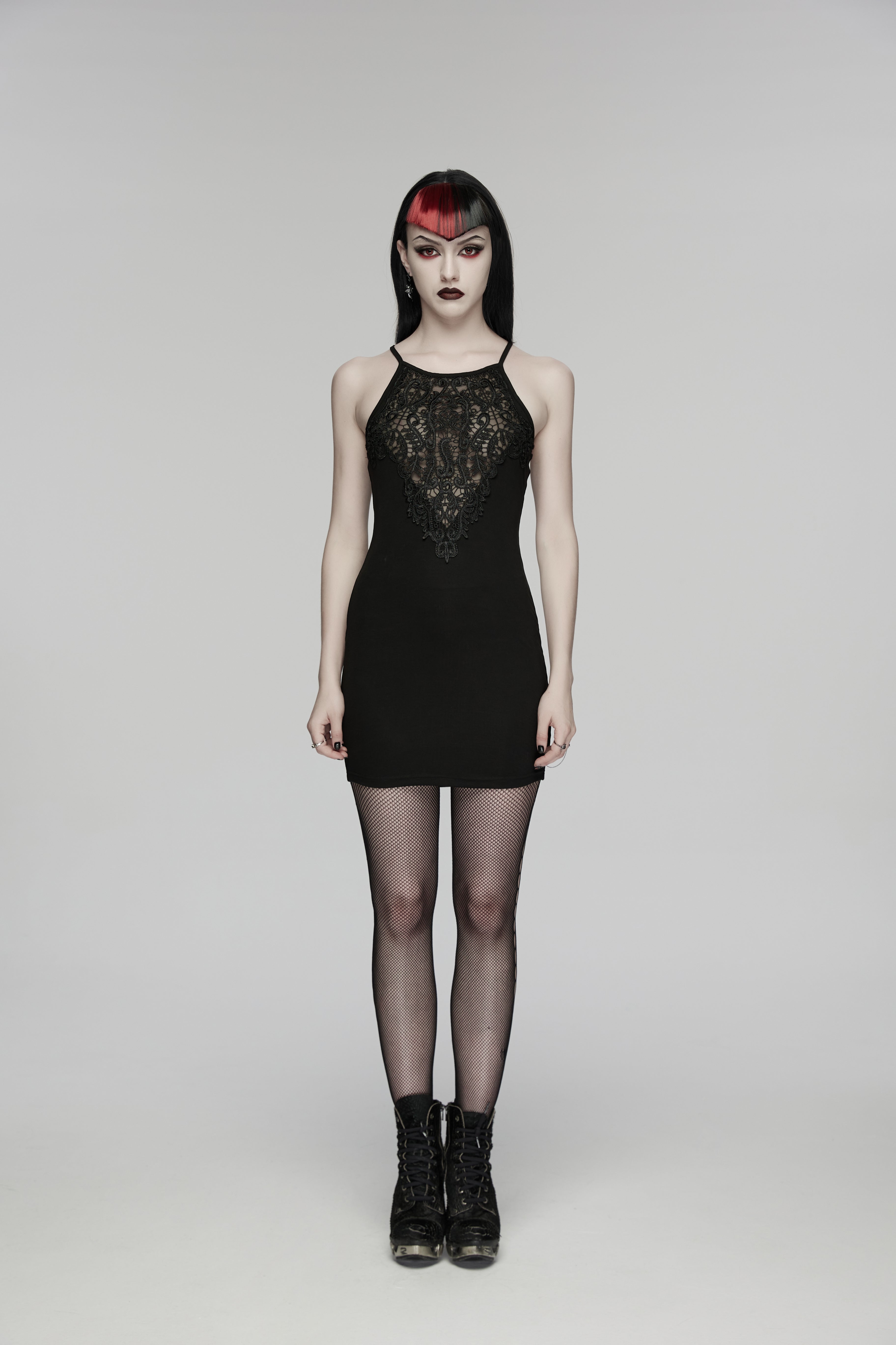 Punk Rave Juliette Goth Slip Dress – Black Lace Mini Dress