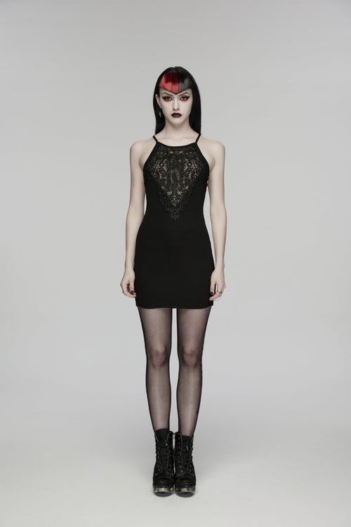 Punk Rave Juliette Goth Slip Dress – Black Lace Mini Dress