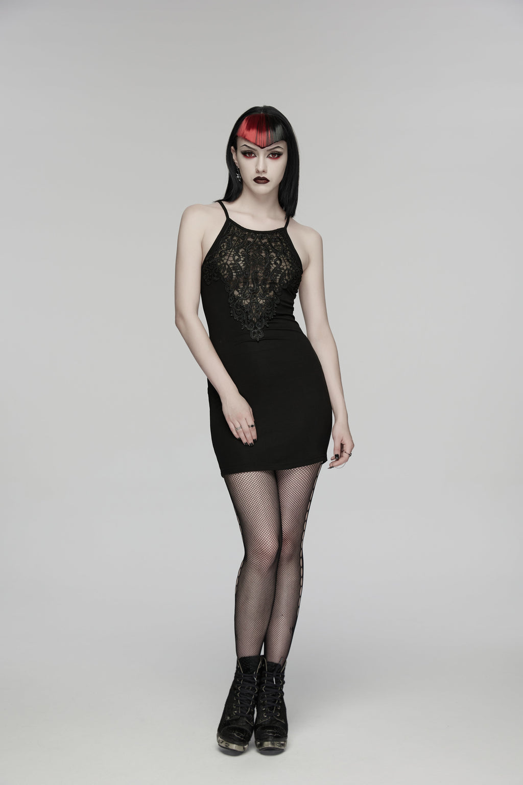 Punk Rave Juliette Goth Slip Dress – Black Lace Mini Dress