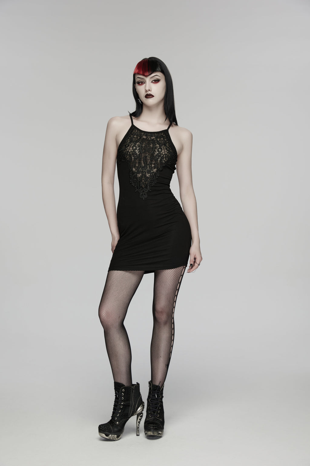 Punk Rave Juliette Goth Slip Dress – Black Lace Mini Dress