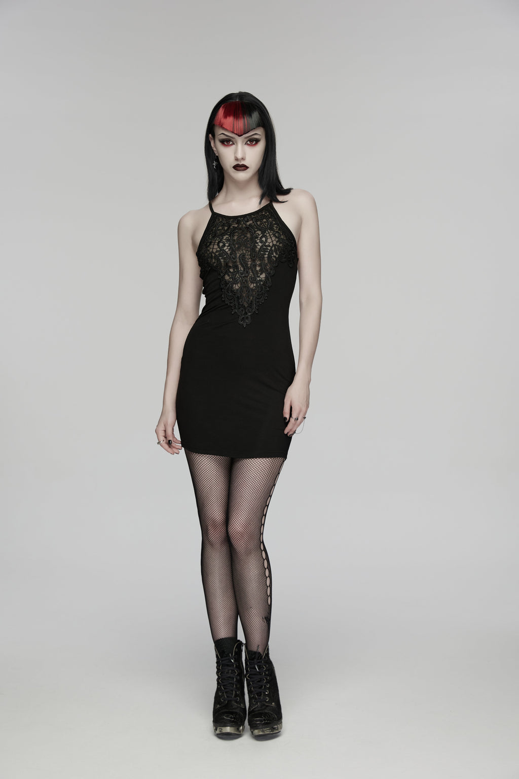Punk Rave Juliette Goth Slip Dress – Black Lace Mini Dress