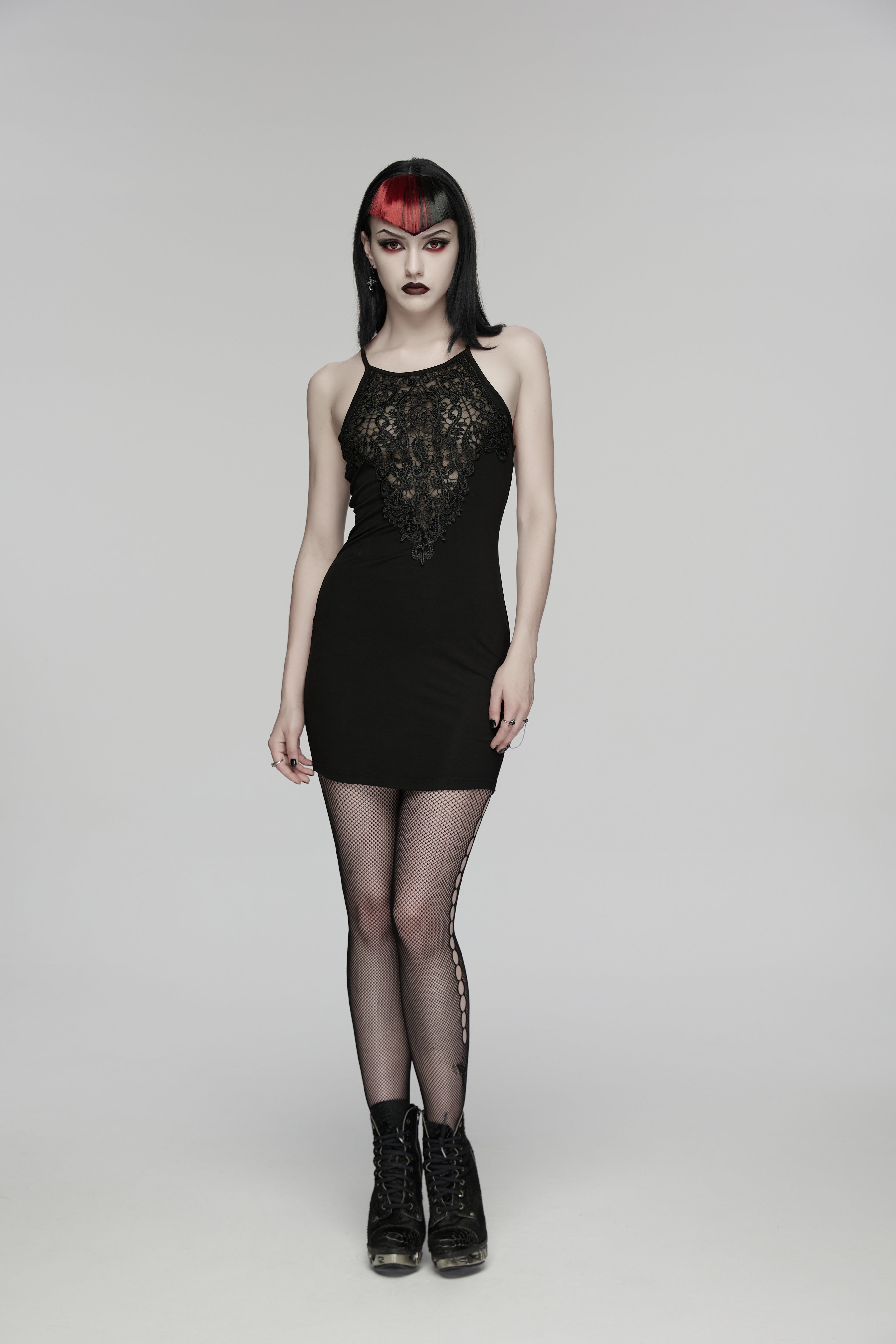 Punk Rave Juliette Goth Slip Dress – Black Lace Mini Dress