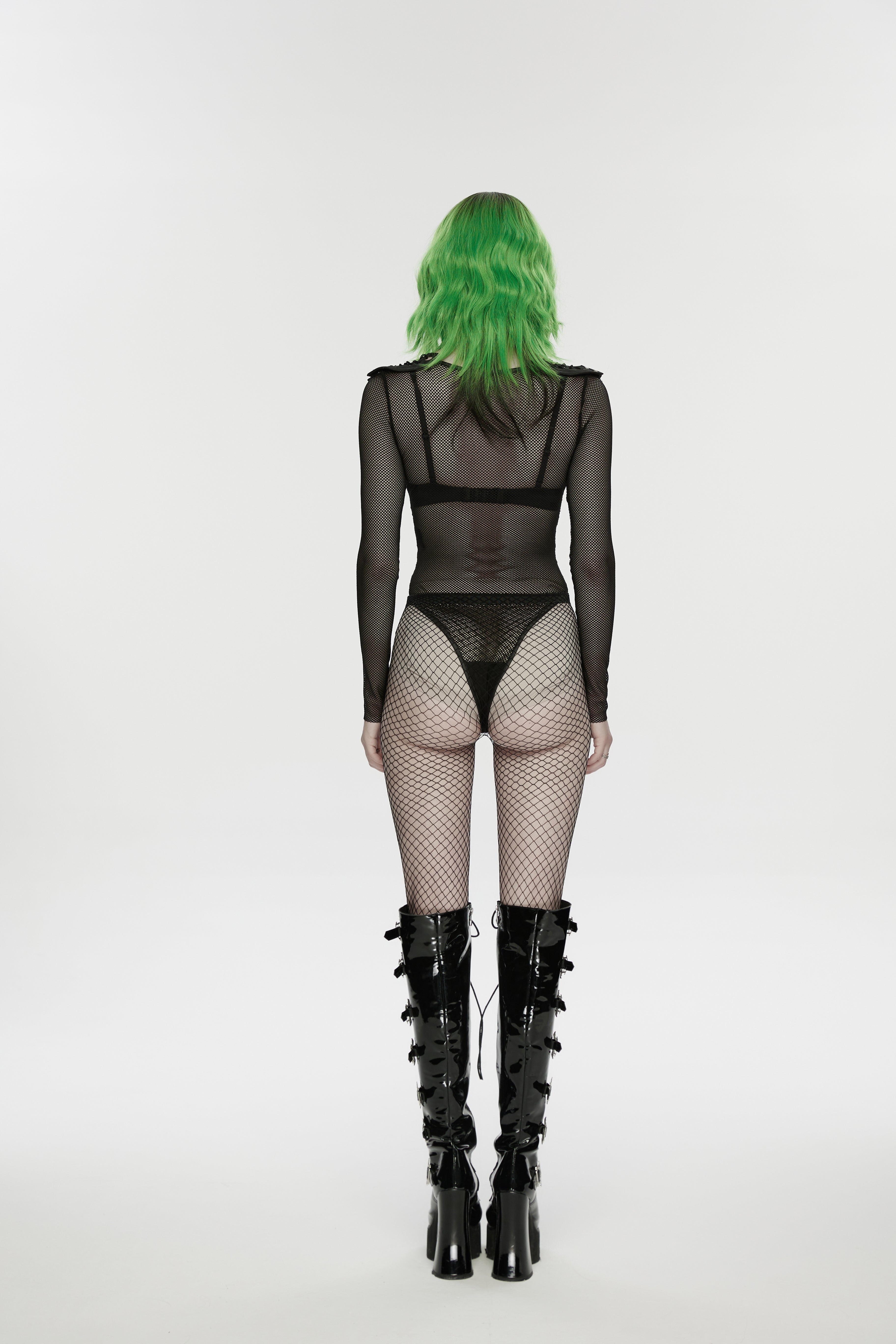 Punk Rave Cyberpunk Armor Mesh Bodysuit – Gothic Long Sleeve Top