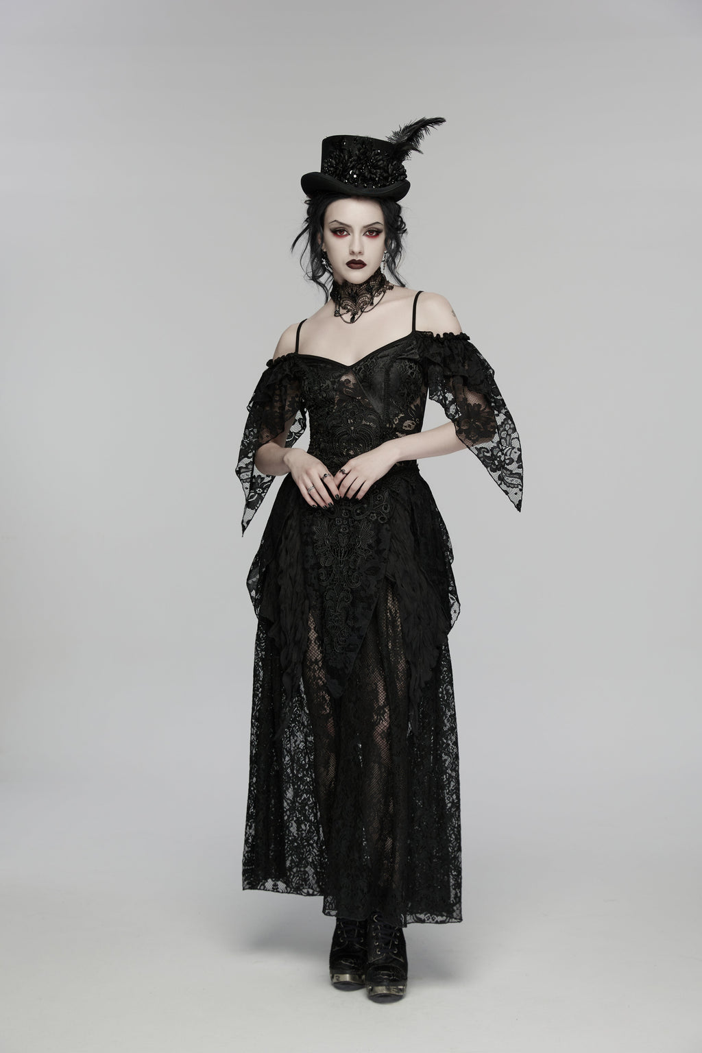 Punk Rave Goth Feather Formal Hat – Gothic Retro Style Wide-Brim Hat