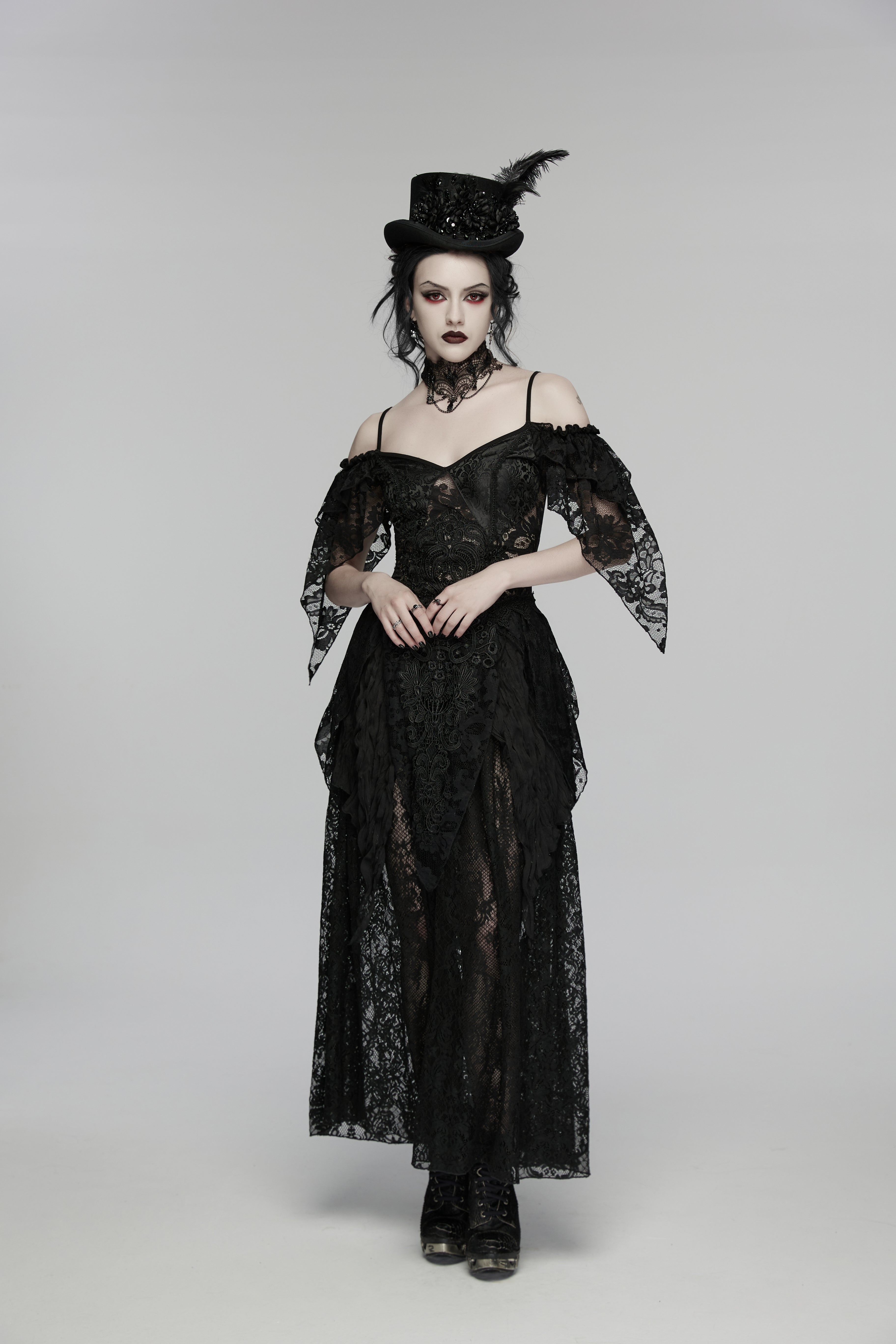 Punk Rave Goth Feather Formal Hat – Gothic Retro Style Wide-Brim Hat