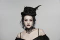 Punk Rave Goth Feather Formal Hat – Gothic Retro Style Wide-Brim Hat