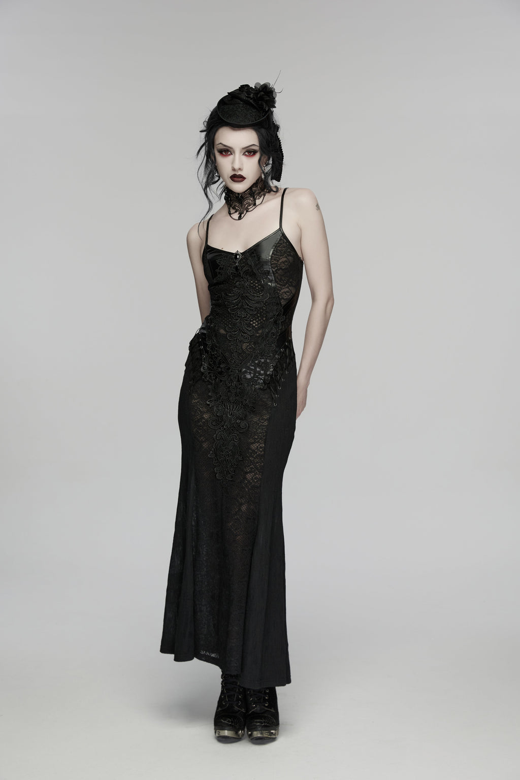 Punk Rave Goth Rose Ribbon Formal Hat – Black Linen Fabric Headpiece