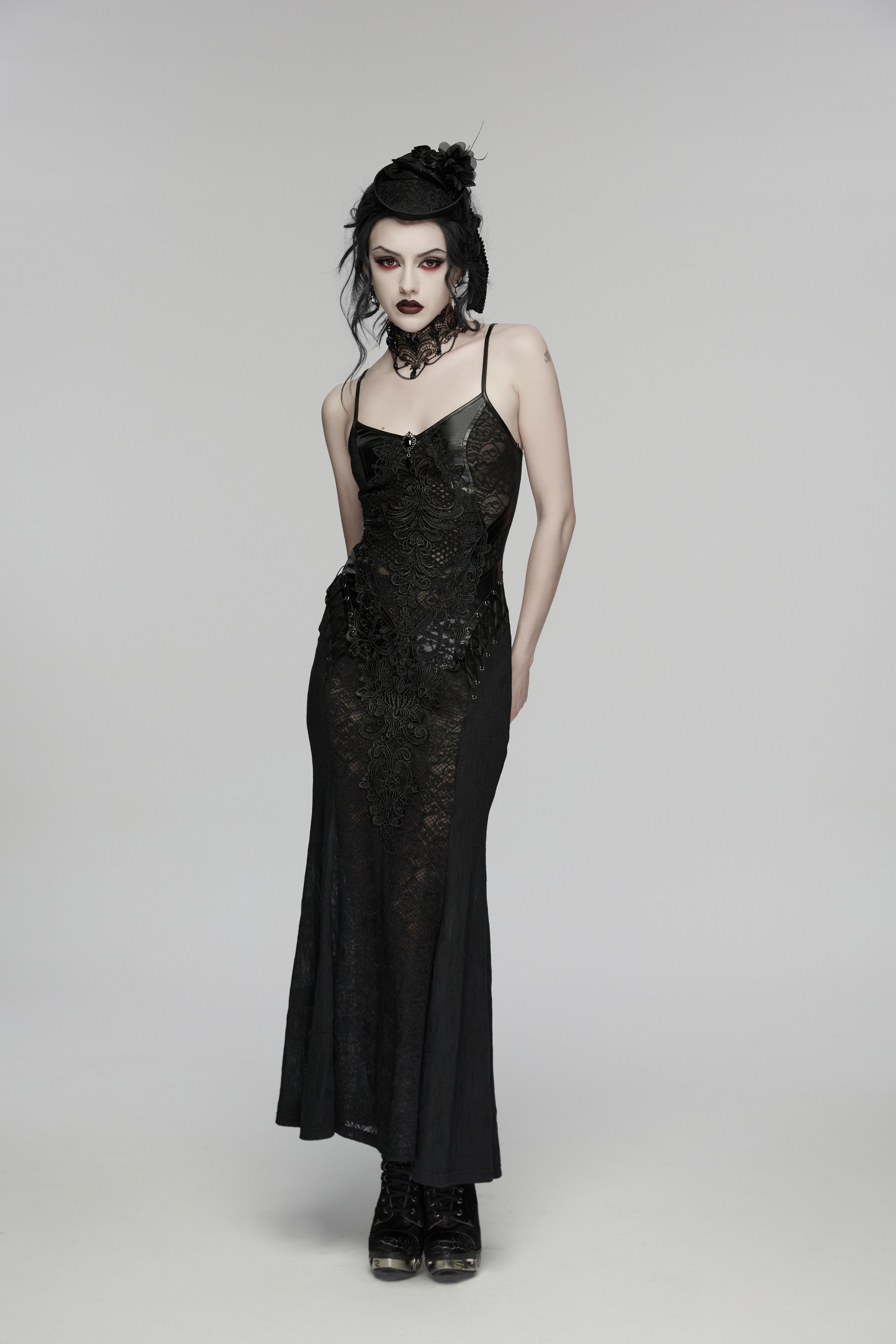 Punk Rave Goth Rose Ribbon Formal Hat – Black Linen Fabric Headpiece